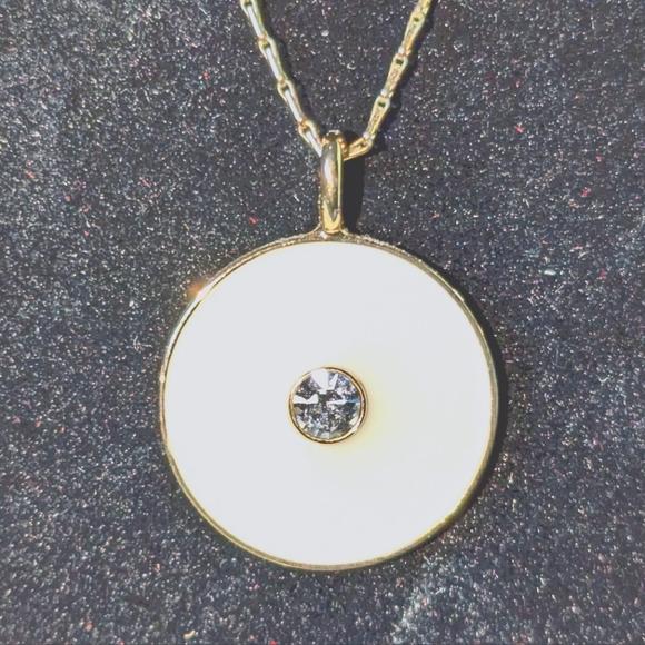 Kate Spade Idiom Reversible Necklace - Clean Slate gold white circle coin - Picture 11 of 16